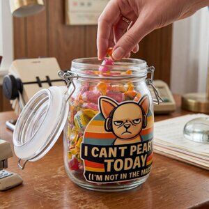 Funny Dog Treat Jar “I Can’t People Today” Glass Snack Jar 38oz